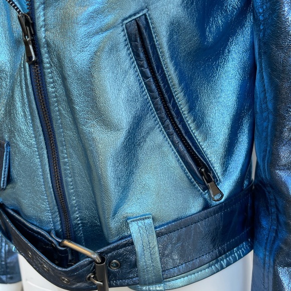 Alyson Eastman Metallic two-toned blue moto jacket - Picture 4 of 6